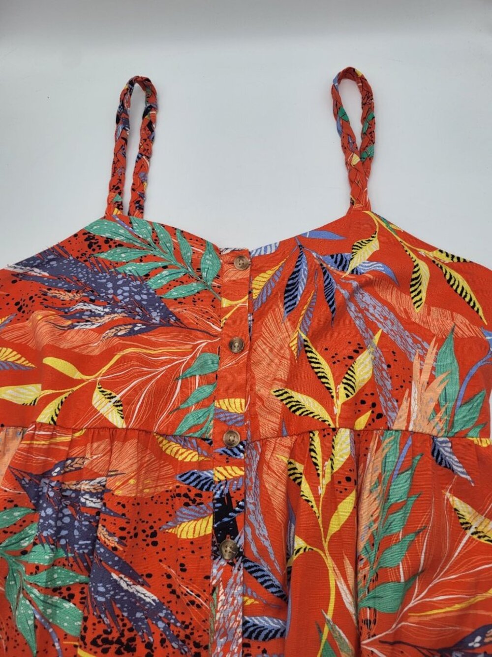 Beach Lunch Lounge XL Linen Blend Braided Strap Button Front Dress Tropical - Picture 7 of 9